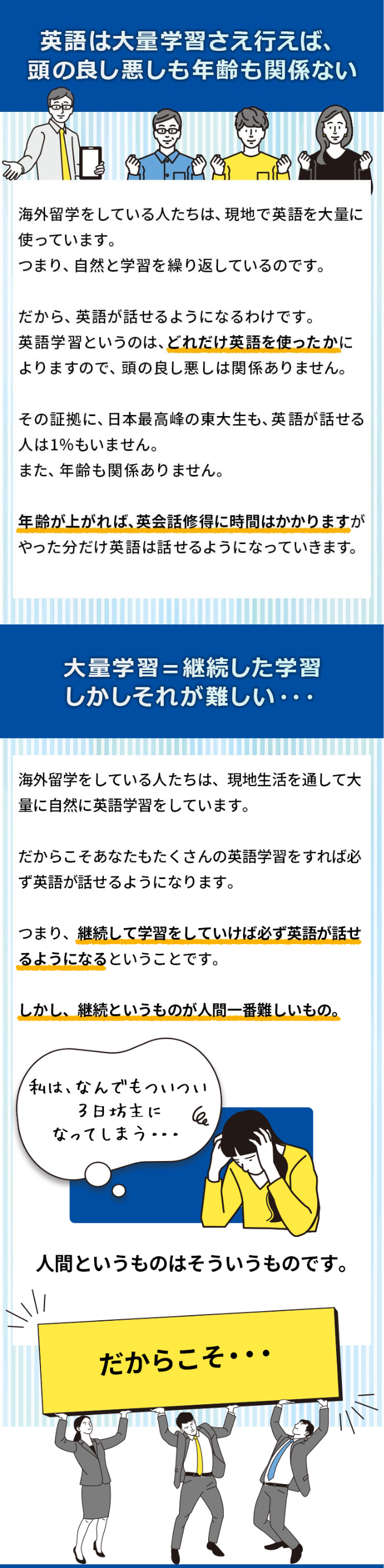 英語の大量学習さえ行えば、頭の良し悪しも年齢も関係ない