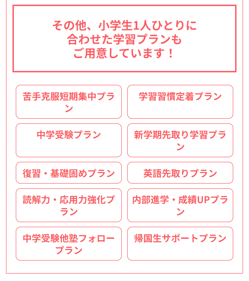 その他、小学生１人ひとりに合わせた学習プランもご用意しています！
