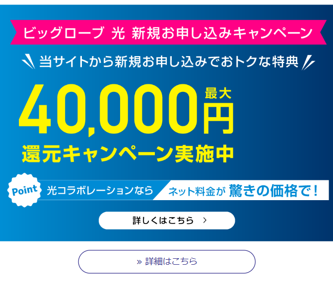 ビックローブ光新規お申し込みキャンペーン
