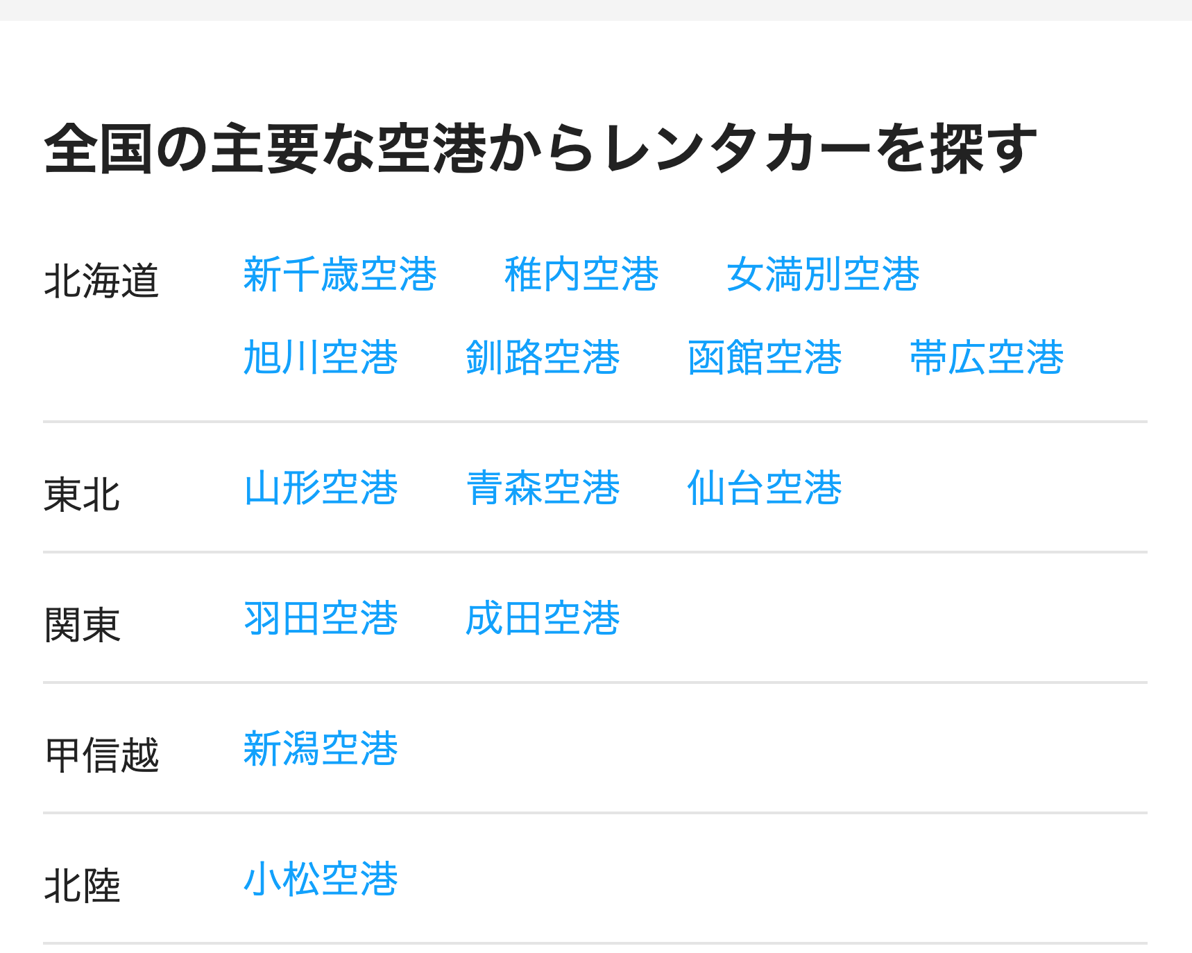全国の主要な空港からレンタカーを探す
