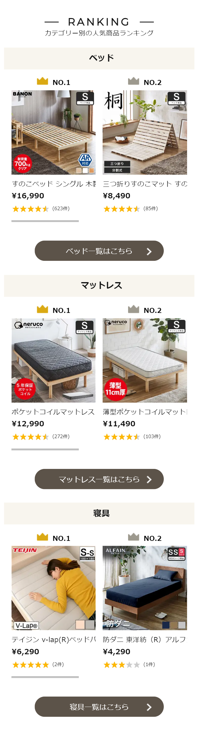 RANKING　カテゴリー別の人気商品ランキング