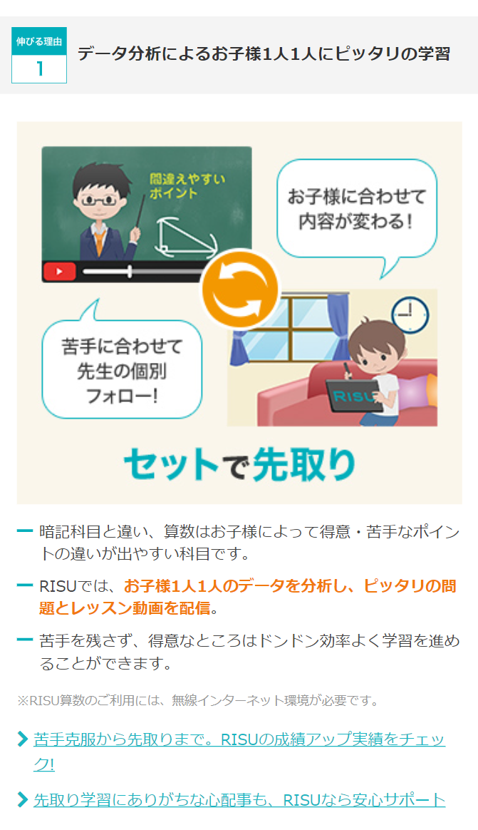 データ分析によるお子様1人1人にピッタリの学習
